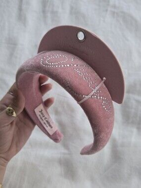Juicy Couture Baby Pink Velour Velvet Puffy Padded Headband Rhinestone Logo